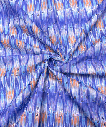 Blue Color Abstract Digital Print Cotton ChikanKari Embroidery Fabric